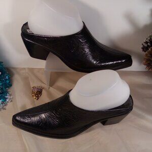 GIANNI BINI LEATHER BLACK BOLD SLIDER MULE CASUAL SLIP-ON W/INNER PEELING SZ 7M